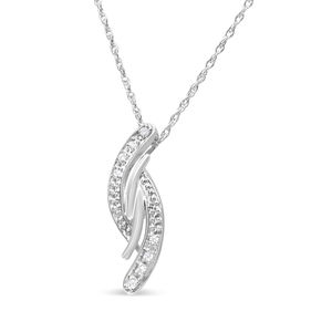 .925 Sterling Silver Diamond Accent Bypass Curve Pendant Necklace (I-J , I3 )